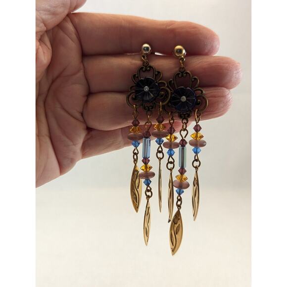 Duster Earrings Unusual.Posts Gold/ Silver Tone blue amber dusty rose - Picture 11 of 14